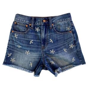 Women's Sz 24 MADEWELL High Rise Cut Off Daisy Embroidered Denim Jean Shorts EUC